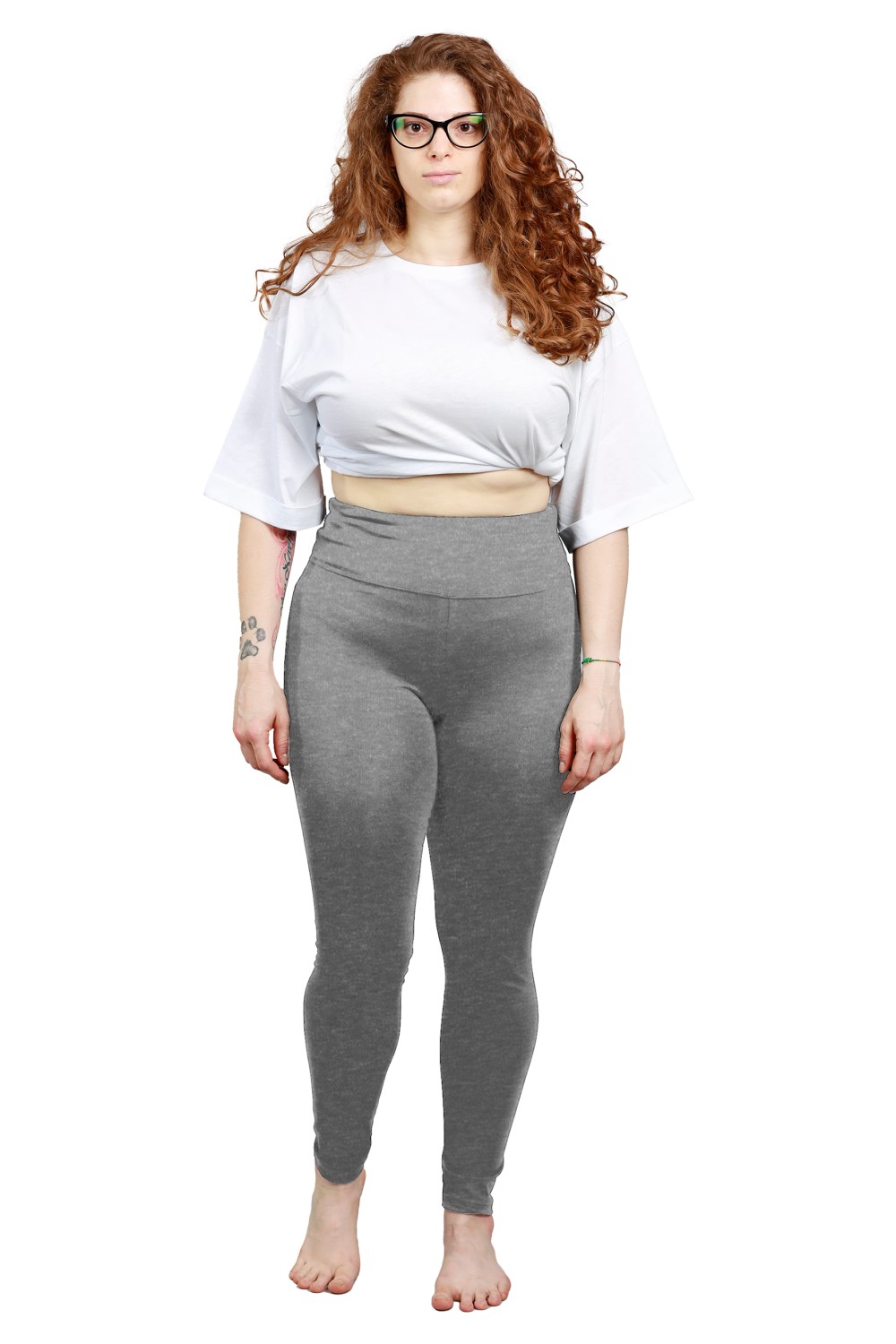 Leggings Vita Alta Curvy Colore Grigio Melange